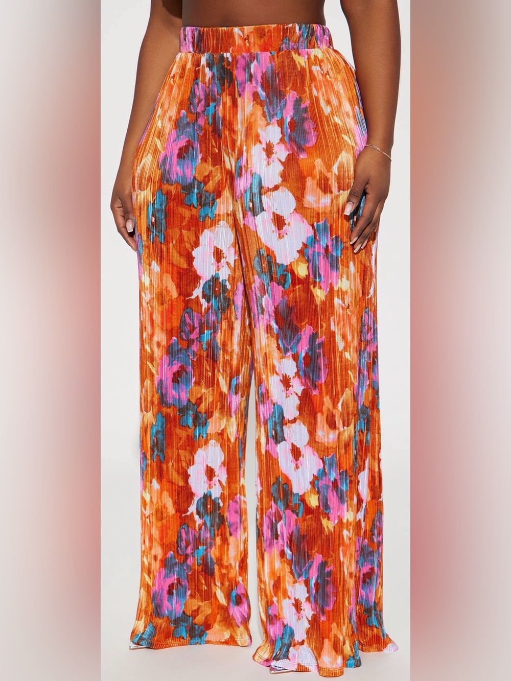 Fashion Nova Orange Floral Wide-Leg Pants